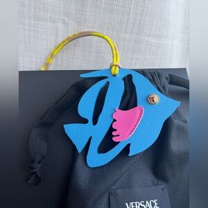 New Versace Fish Bag Charm In Blue